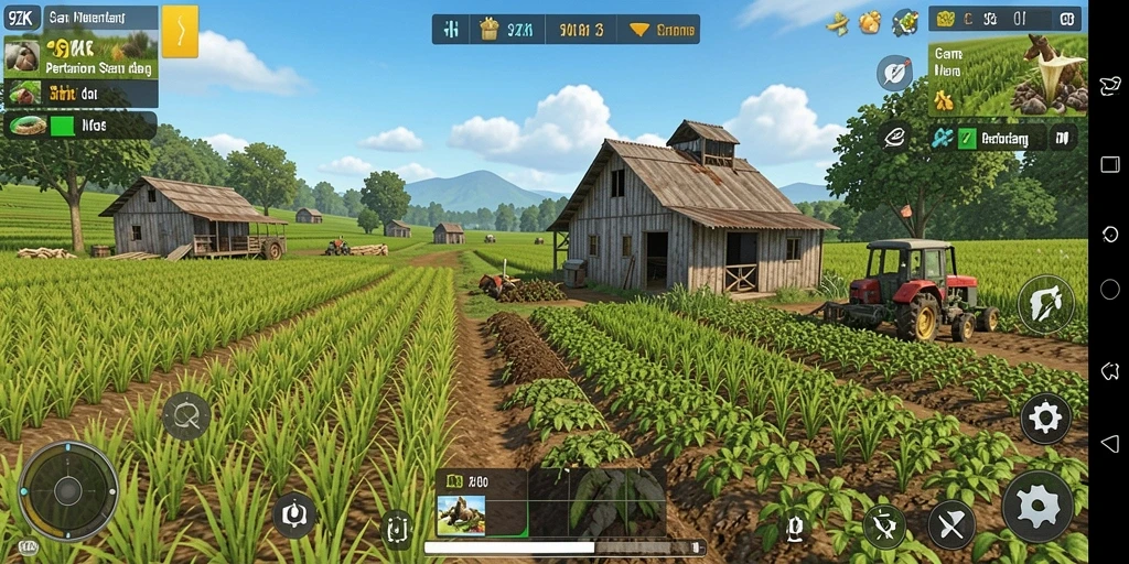 Tampilan gameplay seru di 9ZK menunjukkan keseruan bertani.