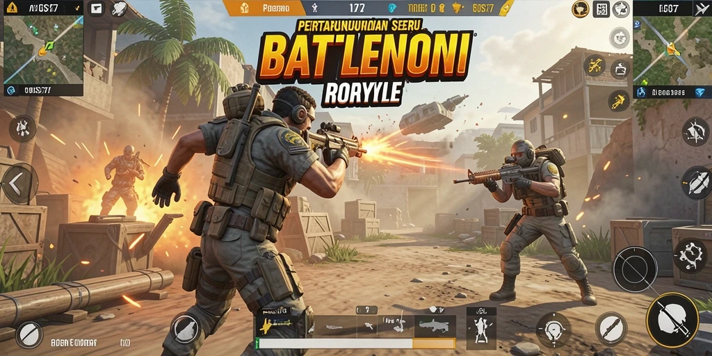 Tampilan layar utama EOS77 saat aksi Battle Royale yang mendebarkan.
