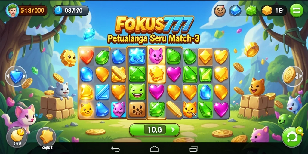 Gambaran gameplay seru dari game Match-3 FOKUS777.