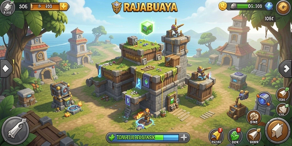 Tampilan menarik dari gameplay seru Tower Defense di RAJABUAYA.
