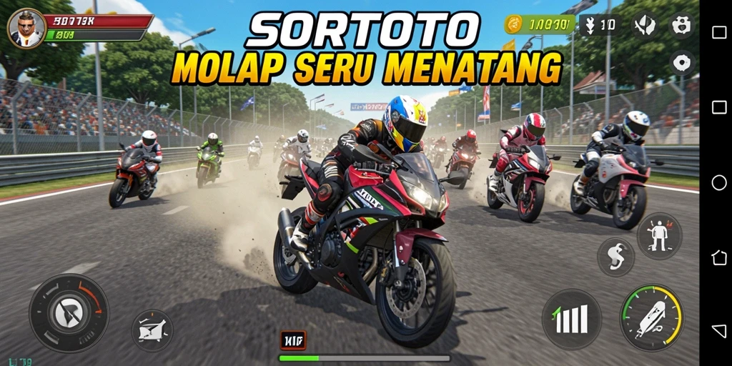 Gameplay mendebarkan dalam balap motor SORTOTO.