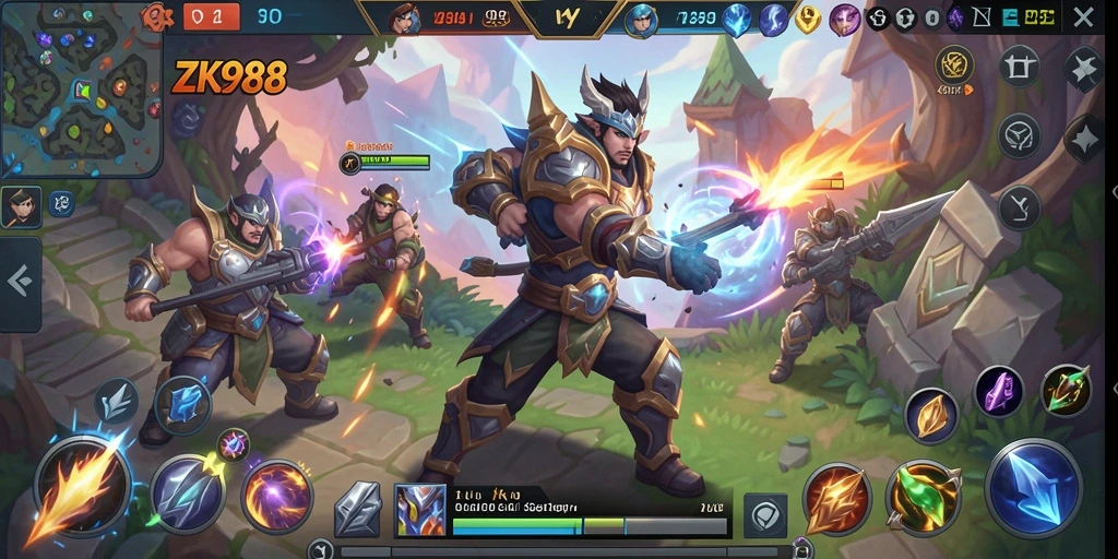 Screenshot gameplay ZK988 menampilkan aksi seru pertarungan antar karakter.